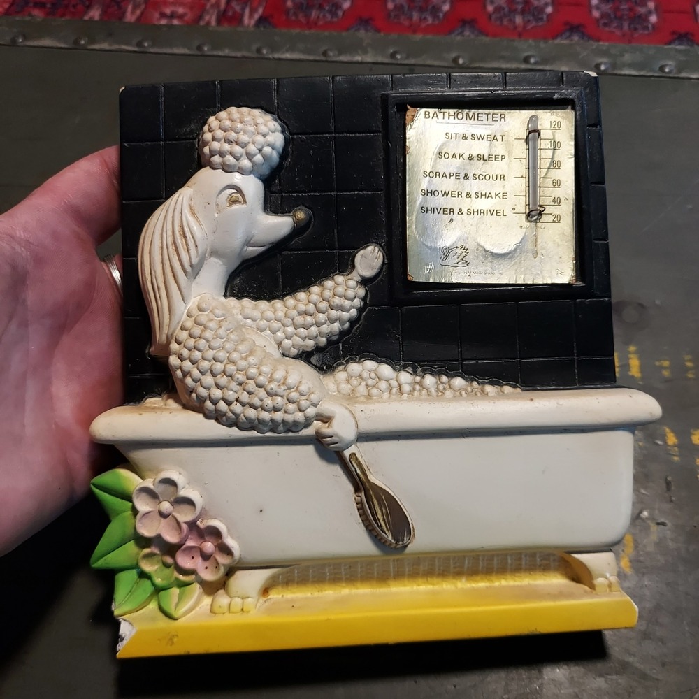 Vintage 1972 Miller Studio Poodle Bathometer Chalkware Thermometer Wall Plaque